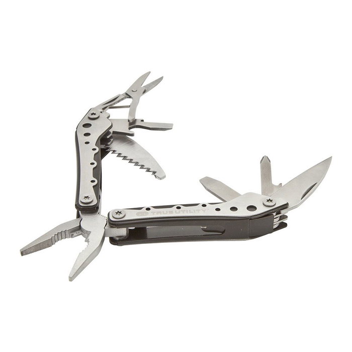 True - Multiherramienta 10 en 1 con acero inoxidable, incluye destornilladores, alicates, cuchillo, tijeras y estuche