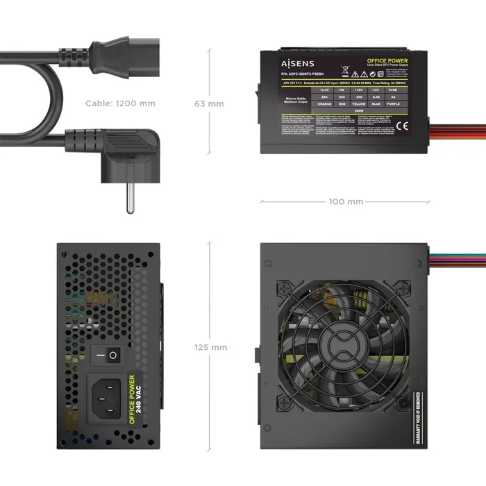 Aisens Fuente de Alimentación SFX 500W Negra ASPC-500SFX-PSEBK Aisens Fuente de Alimentación SFX 500W Negra ASPC-500SFX-PSEBK