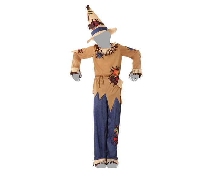 Otros Disfraz Espantapájaros del Mago de Oz para Niño 7-9 Años - Disfraz Infantil de Fantasía con Sombrero, Camiseta de Flecos y Pantalón