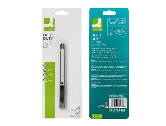 Q-connect Cuter Metálico Estrecho Cuchilla Cerámica 9 mm XD-C18 con Clip Blister 1 Unidad