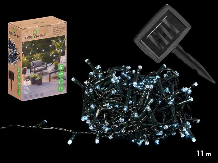 IBERGARDEN Tira de luz solar 11m 100 LED luz fría IBERGARDEN Tira de luz solar 11m 100 LED luz fría
