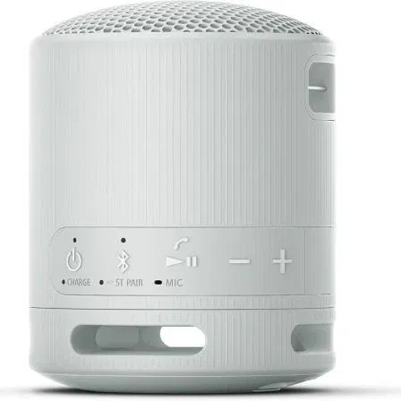 Sony Altavoz Portable Bluetooth SRS-XB100/ 2.0/ Gris Claro. Sonido potente y nítido, resistente al agua IP67, hasta 16h de batería.