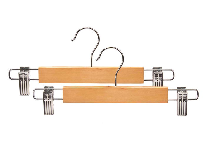 Kipit Set 3 Perchas Falda Madera C Pinza Marron Plata 28.5x11.5x6 cm (Set de 24)