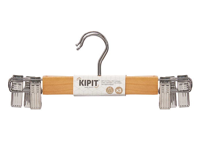 Kipit Set 3 Perchas Falda Madera C Pinza Marron Plata 28.5x11.5x6 cm (Set de 24)