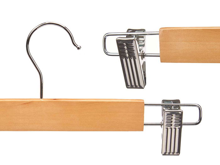 Kipit Set 3 Perchas Falda Madera C Pinza Marron Plata 28.5x11.5x6 cm (Set de 24)