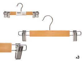Kipit Set 3 Perchas Falda Madera C Pinza Marron Plata 28.5x11.5x6 cm (Set de 24)