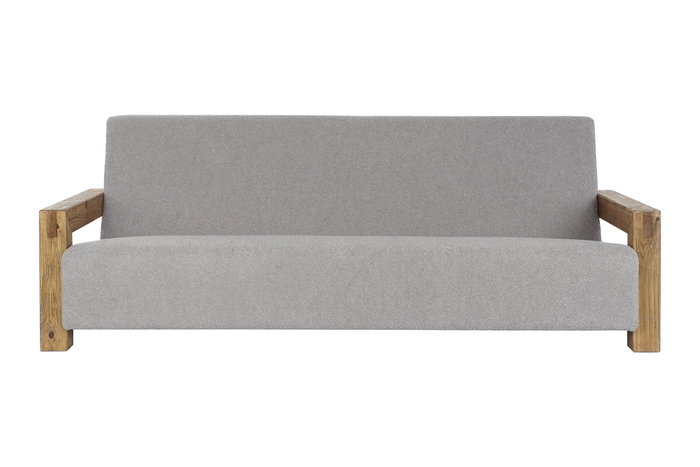DKD Home Decor Sofá Gris Claro Natural 221 x 94 x 83 cm Boucle Poliester Madera Reciclada