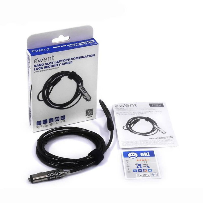 Ewent EW1238 Cable de Seguridad con Combinación Nano, 1.8 m, Negro