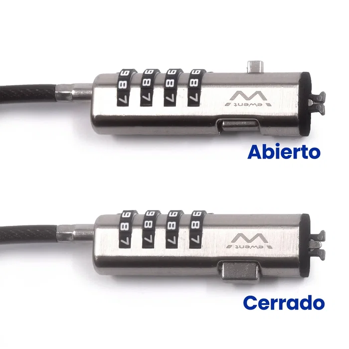 Ewent EW1238 Cable de Seguridad para Portátil con Combinación de 4 Dígitos y Candado de Acero, 1.8 Metros