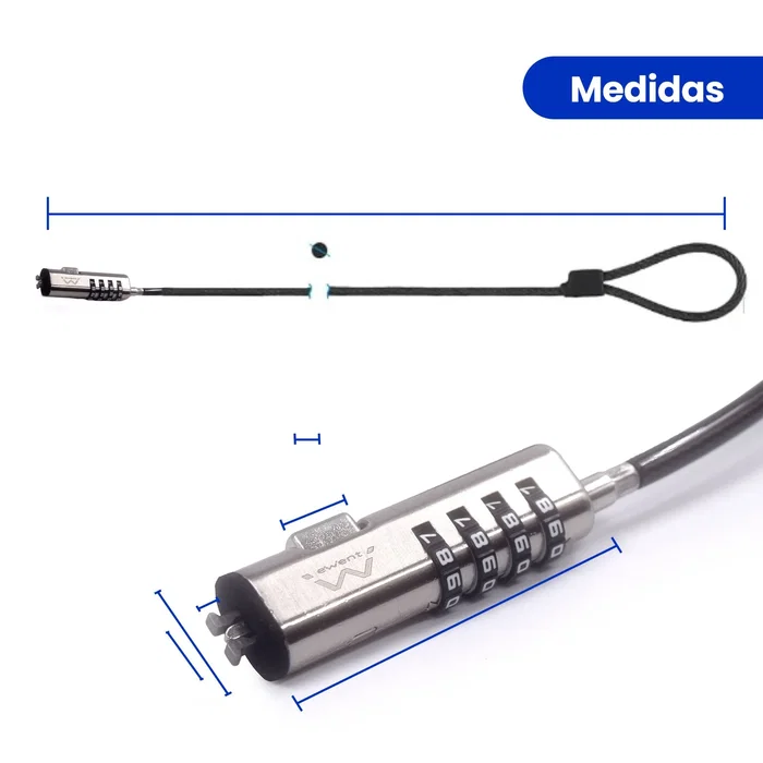 Ewent EW1238 Cable de Seguridad para Portátil con Combinación de 4 Dígitos y Candado de Acero, 1.8 Metros