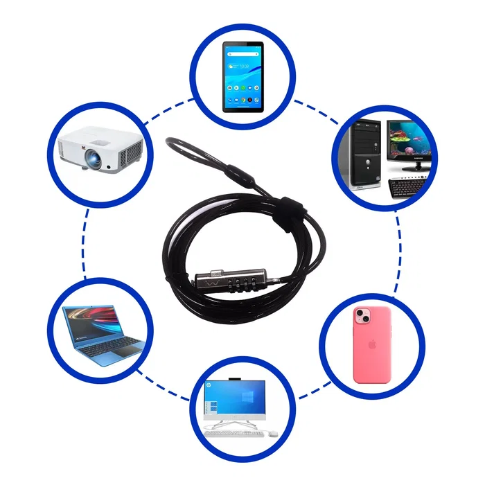 Ewent EW1238 Cable de Seguridad para Portátil con Combinación de 4 Dígitos y Candado de Acero, 1.8 Metros