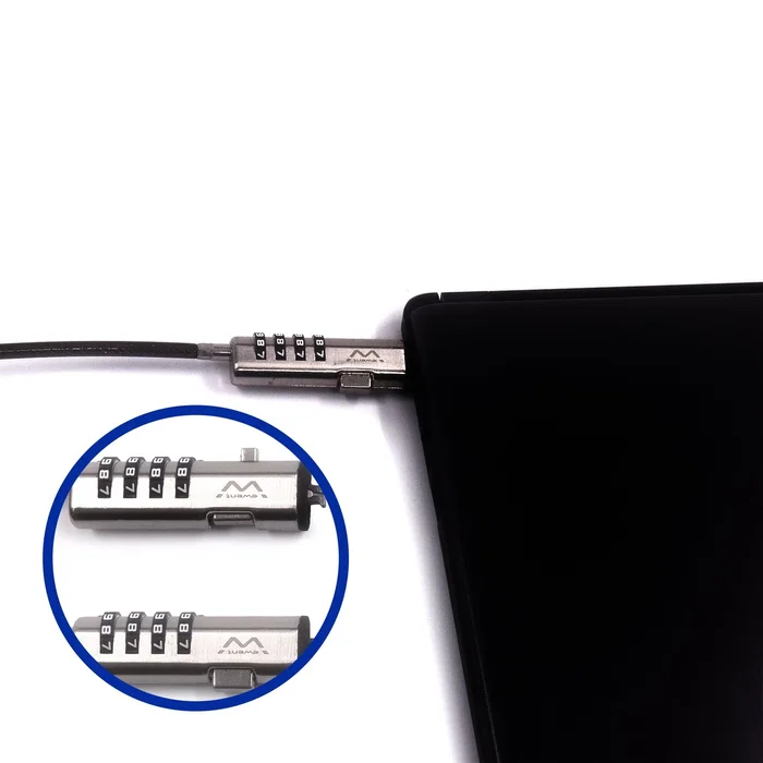 Ewent EW1238 Cable de Seguridad para Portátil con Combinación de 4 Dígitos y Candado de Acero, 1.8 Metros