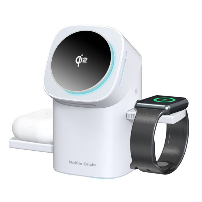 Mobile Origin 3in1 Wireless Qi2 Charging Station PW11 blanco