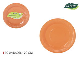 Algon Set 10 Platos Cartón Naranja Soja 21 cm x 21 cm x 1.5 cm (24 Unidades)