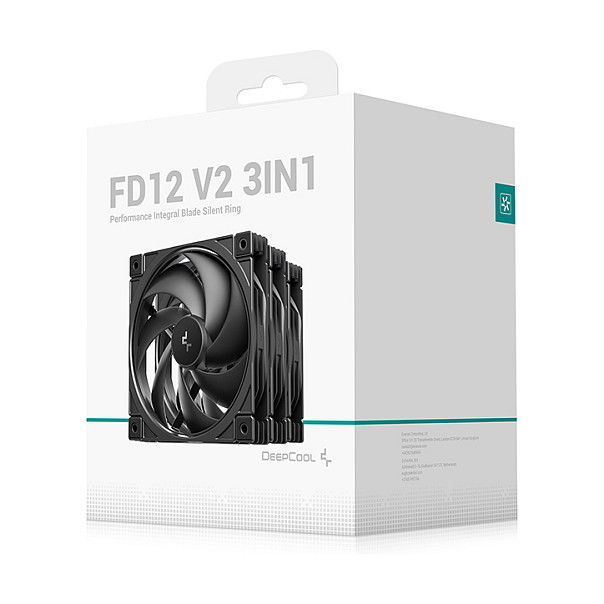 DeepCool FD12 V2 Ventilador para PC 120mm PWM Negro - Pack de 4 Unidades, 500-2500 RPM, 79.89 CFM, 4 Pines, Incluye Tornillos