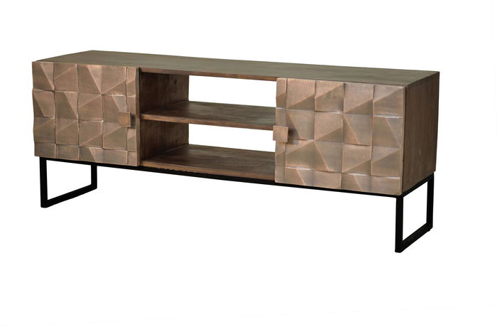 Giner y Colomer Mueble TV en Madera de Mango y Bronce Marrón, 140 cm Giner y Colomer Mueble TV en Madera de Mango y Bronce Marrón, 140 cm