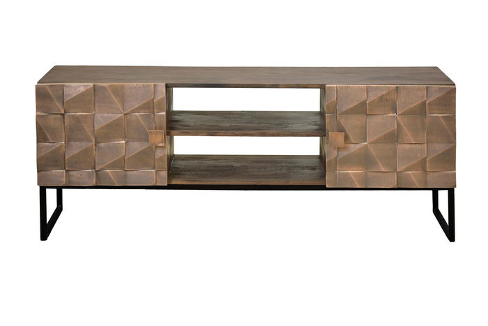 Giner y Colomer Mueble TV en Madera de Mango y Bronce Marrón, 140 cm Giner y Colomer Mueble TV en Madera de Mango y Bronce Marrón, 140 cm