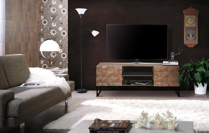 Giner y Colomer Mueble TV en Madera de Mango y Bronce Marrón, 140 cm Giner y Colomer Mueble TV en Madera de Mango y Bronce Marrón, 140 cm