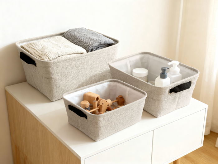 Inde Cesta de Almacenaje Rectangular para Organización, 36 x 26 x 17.5 cm, Color Natural (12 Unidades)