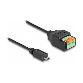 DeLOCK Cable USB 2.0 Tipo Micro-B Macho a Bloque Terminales 5 Pines 15 cm, Negro/Verde, Adaptador Terminal Block