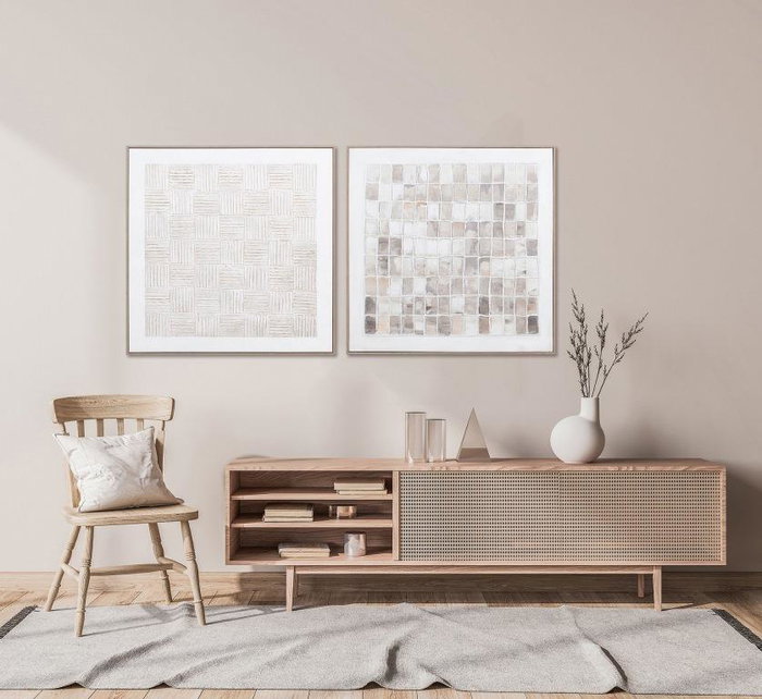 DKD Home Decor Urban Cuadro Abstracto 82.5x82 cm Beige y Blanco, Lienzo y Pino, 2 Unidades