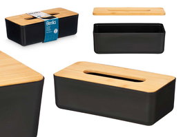 Berilo Porta Pañuelos Negro con Tapa Bambú 26 cm (Set de 8)