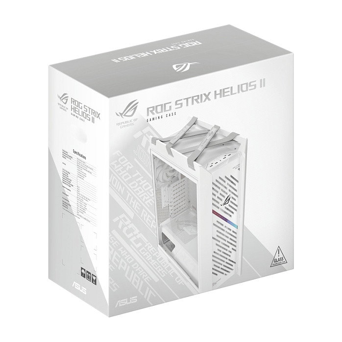 ASUS ROG Strix Helios II GX601S Caja Gaming Midi Tower, Blanco, Cristal Templado, RGB, ATX, E-ATX, Aluminio, con Ventiladores, para PC
