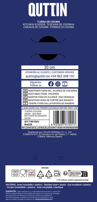 Quttin Tijera Cocina Zafiro 20 cm (24 Unidades) Quttin Tijera Cocina Zafiro 20 cm (24 Unidades)