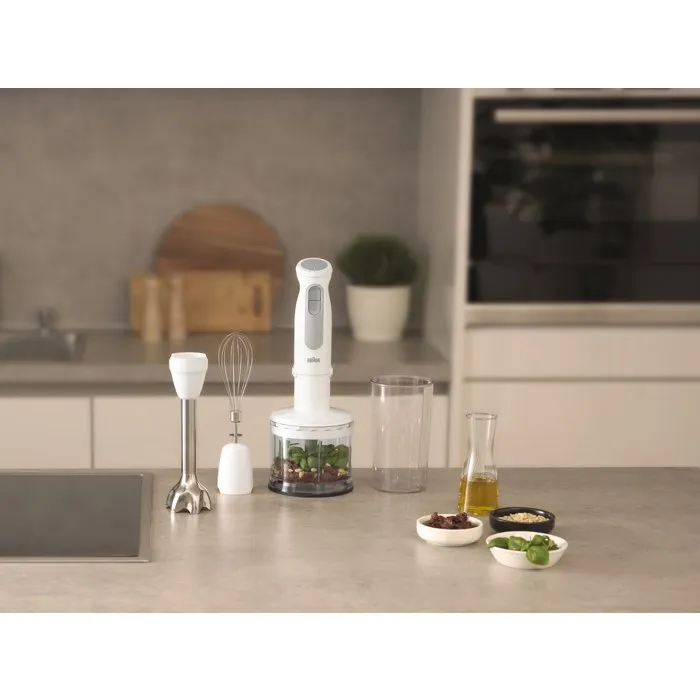 Braun Batidora de Mano Multiquick 5, 1000 W, 21 Velocidades, con Vaso 600 ml, Picadora y Varillas, Blanca - BRA1742454013365