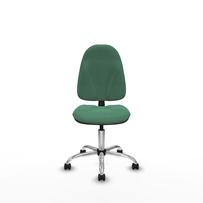 Silla de oficina Algarra con mecanismo Contacto permanente básico tapizada con Tela color Verde esmeralda. Equipada con Base cromada, Sin brazos y Ruedas autofrenantes