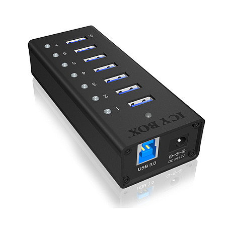 ICY BOX IB-AC618 Hub USB 3.0 de 7 puertos, Aluminio, Negro ICY BOX IB-AC618 Hub USB 3.0 de 7 puertos, Aluminio, Negro