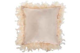 DKD Home Decor Cojín de Poliéster Rosa con Plumas 40x40 cm