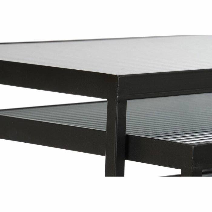 DKD Home Decor Set de 3 Mesitas Auxiliares de Metal y Cristal Negro DKD Home Decor Set de 3 Mesitas Auxiliares de Metal y Cristal Negro