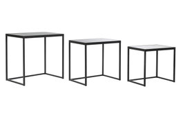 DKD Home Decor Set de 3 Mesitas Auxiliares de Metal y Cristal Negro