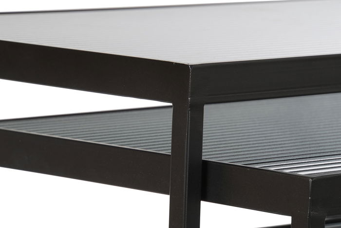 DKD Home Decor Mesita Auxiliar Loft Negra Metal Cristal 36.5 x 53.5 x 58 cm Set de 3