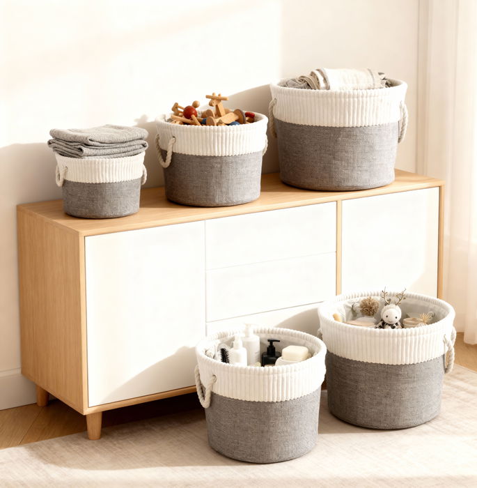 Inde Cesta de Almacenaje Redonda, Organizador, 24.7 cm de Diámetro x 5.6 cm de Alto, Material Resistent (12 Unidades)