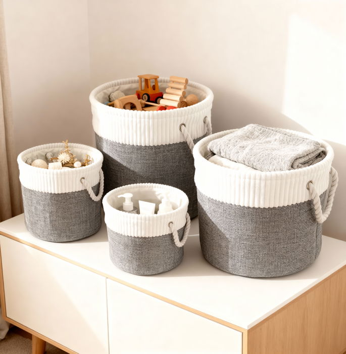 Inde Cesta de Almacenaje Redonda, Organizador, 24.7 cm de Diámetro x 5.6 cm de Alto, Material Resistent (12 Unidades)