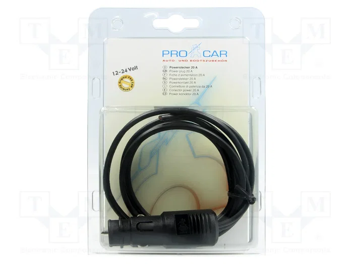 PRO CAR Cable alargador para mechero de coche con conductos, 20A, negro PRO CAR Cable alargador para mechero de coche con conductos, 20A, negro