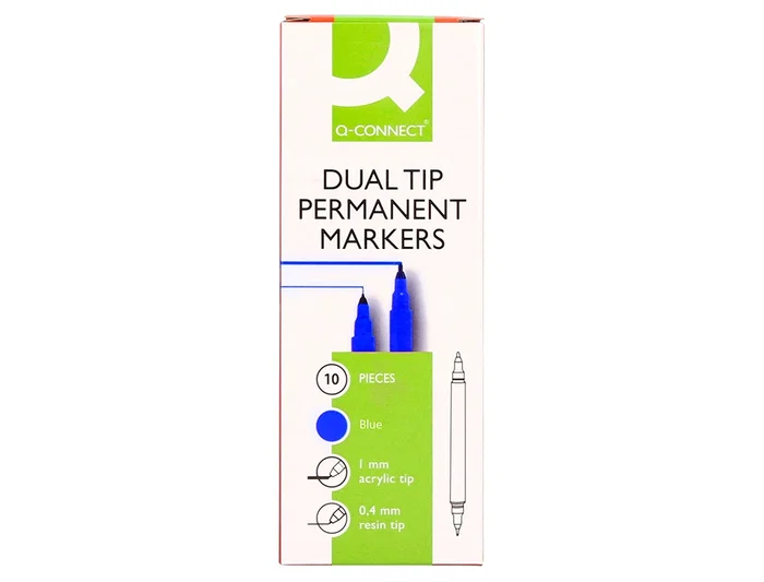 Q-connect Rotulador Permanente Doble Punta Azul 0,4 mm y 1 mm