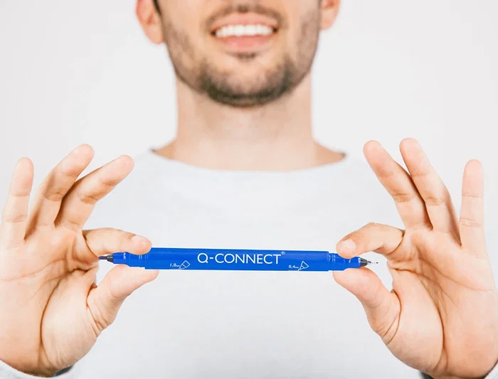 Q-connect Rotulador Permanente Doble Punta Azul 0,4 mm y 1 mm