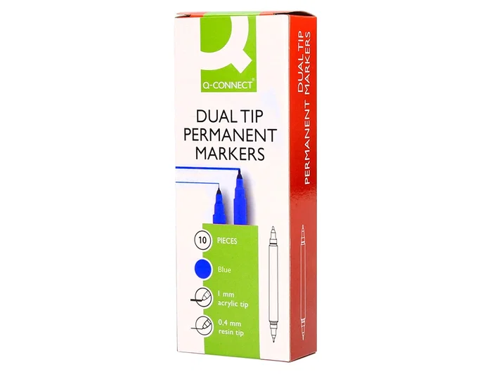 Q-connect Rotulador Permanente Doble Punta Azul 0,4 mm y 1 mm