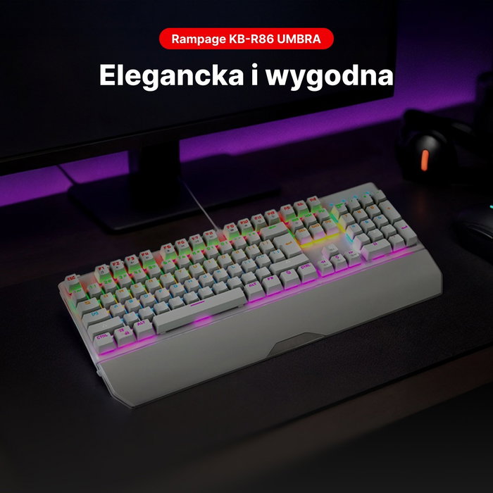 Rampage UMBRA KB-R86 Teclado Mecánico Gaming Blue Switch Blanco Layout Polaco Rampage UMBRA KB-R86 Teclado Mecánico Gaming Blue Switch Blanco Layout Polaco