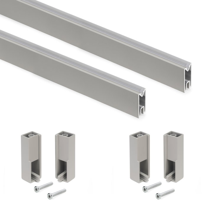 Emuca Lote de 2 barras para armario Luxe de longitud 0.75m con soportes, Aluminio y Plástico, Pintado color gris piedra Emuca Lote de 2 barras para armario Luxe de longitud 0.75m con soportes, Aluminio y Plástico, Pintado color gris piedra