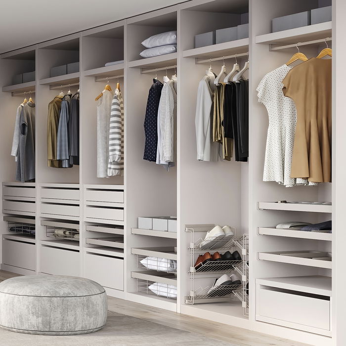 Emuca Lote de 2 barras para armario Luxe de longitud 0.75m con soportes, Aluminio y Plástico, Pintado color gris piedra