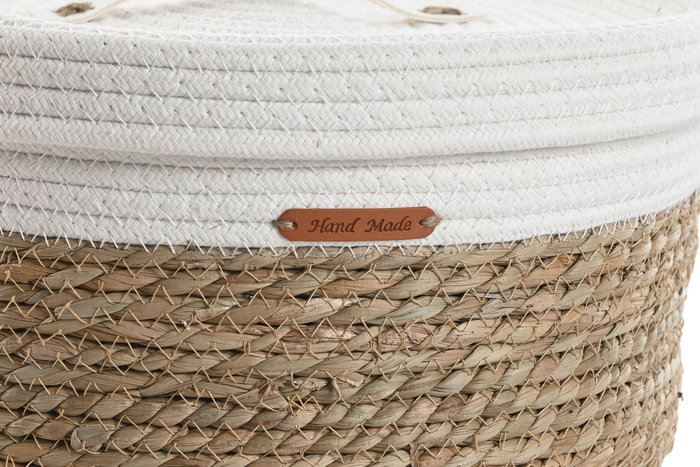DKD Home Decor Set de 3 Cestas de Fibra y Algodón Natural/Blanco 32x32x18 cm DKD Home Decor Set de 3 Cestas de Fibra y Algodón Natural/Blanco 32x32x18 cm