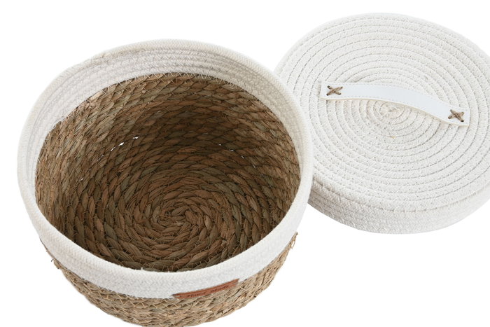 DKD Home Decor Set de 3 Cestas de Fibra y Algodón Natural/Blanco 32x32x18 cm DKD Home Decor Set de 3 Cestas de Fibra y Algodón Natural/Blanco 32x32x18 cm