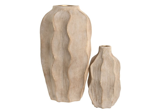 DKD Home Decor Jarrón de Gres Ondas Desgastado Beige
