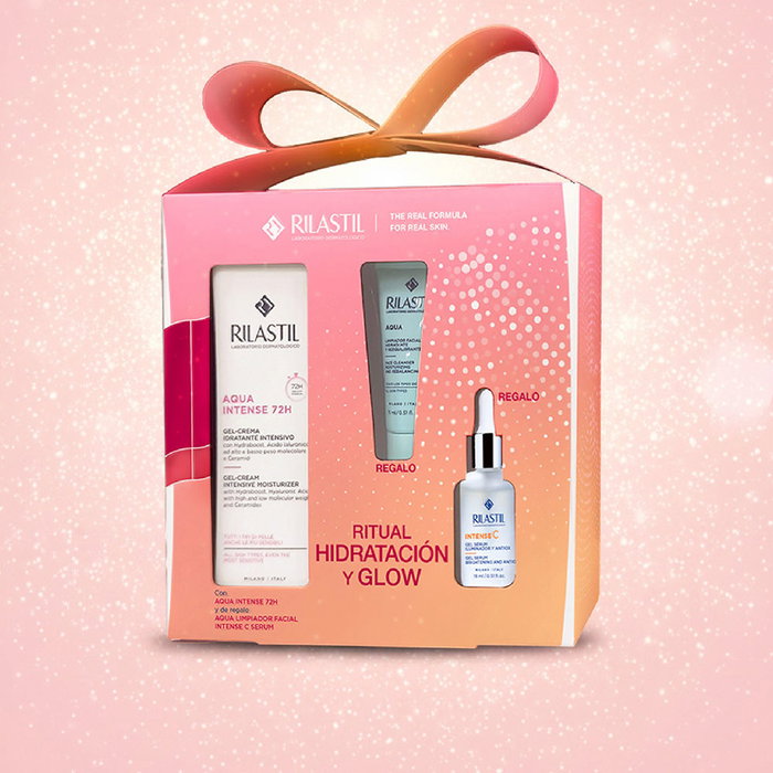 Rilastil Aqua Intense 72H Ritual Hidratación y Glow Estuche - 3 pz - Gel Crema, Limpiador y Serum Facial para Cualquier Tipo de Piel