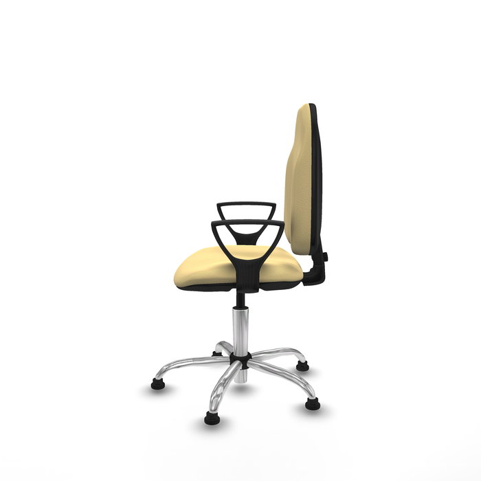 Silla de oficina Algarra con mecanismo Contacto permanente básico tapizada con Similpiel color Crema. Equipada con Base cromada, Brazos fijosy Topes