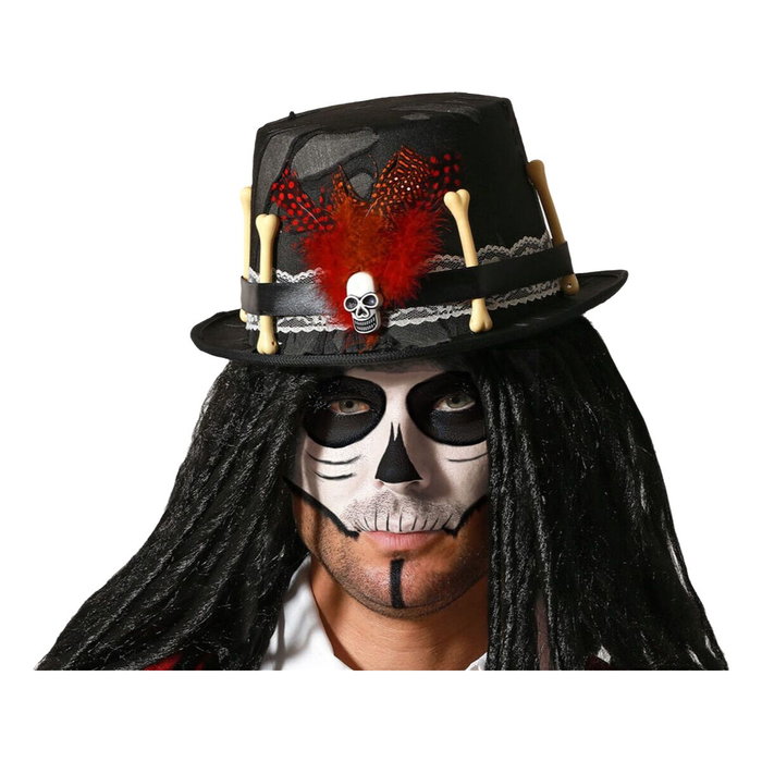 Atosa Sombrero Catrina Negro con Esqueletos y Plumas